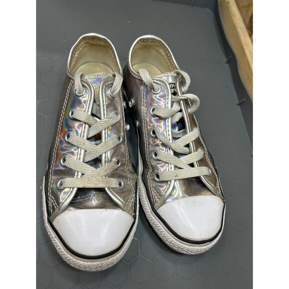 Converse Youth Size 1 Silver Holographic All Star Low Top Sneakers - Picture 3 of 7